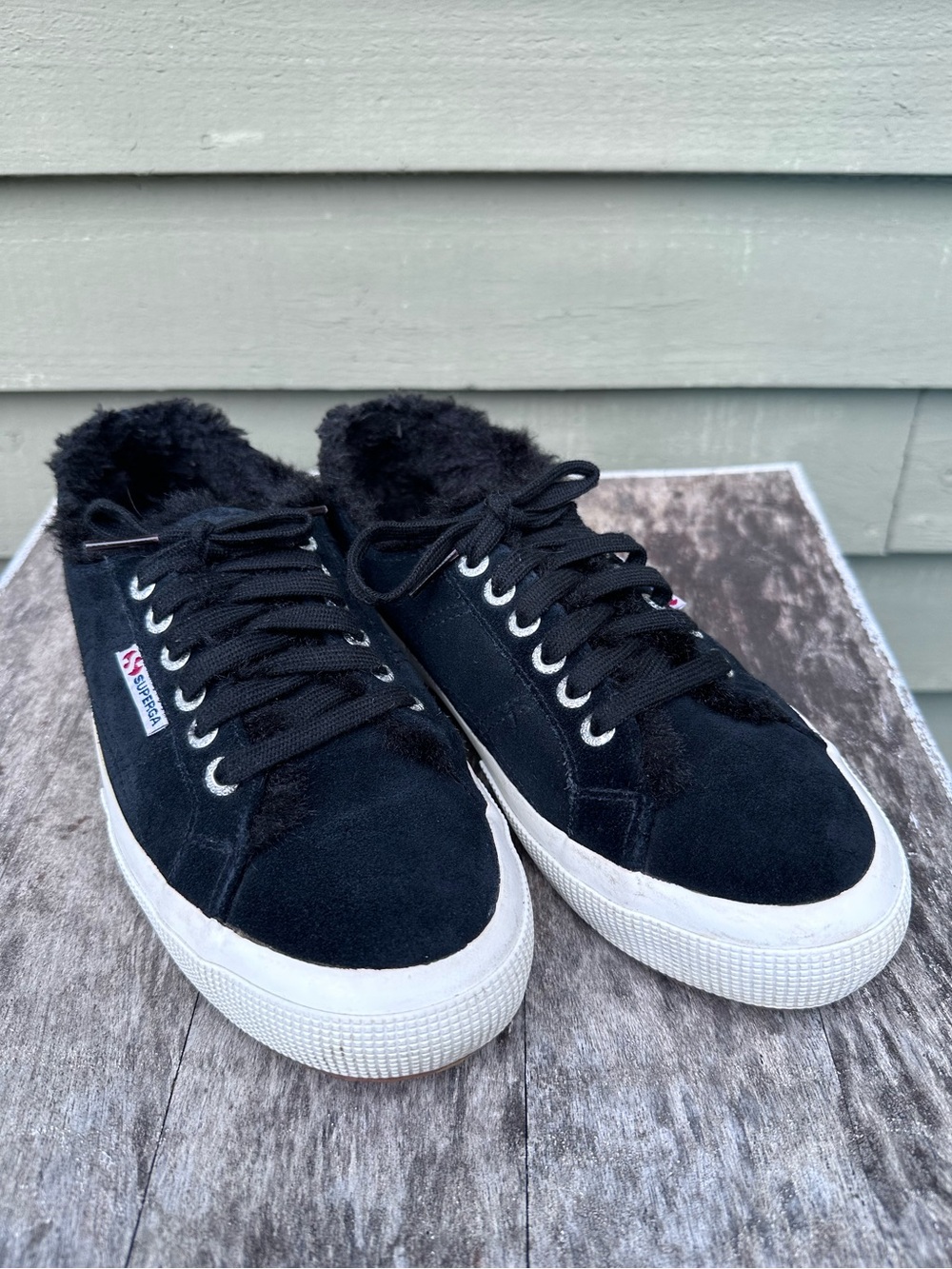 Superga Black suede Sneakers with fuzzy lining.